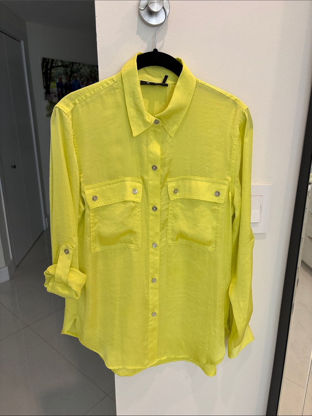 DKNY Neon Yellow Button-Front Utility Shirt